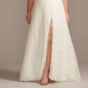 David's Bridal Ivory Lace A-Line Wedding Dress with Front Slit